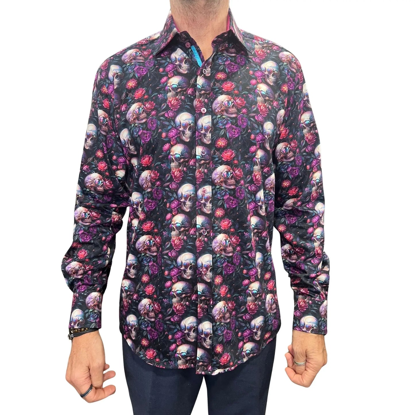 Buy Claudio Lugli Skull Floral Print Shirt - Purple | Long-Sleeved Shirtss at Woven Durham