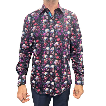 Buy Claudio Lugli Skull Floral Print Shirt - Purple | Long-Sleeved Shirtss at Woven Durham