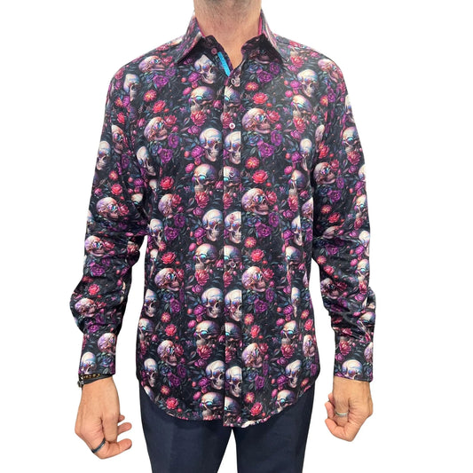 Buy Claudio Lugli Skull Floral Print Shirt - Purple | Long-Sleeved Shirtss at Woven Durham