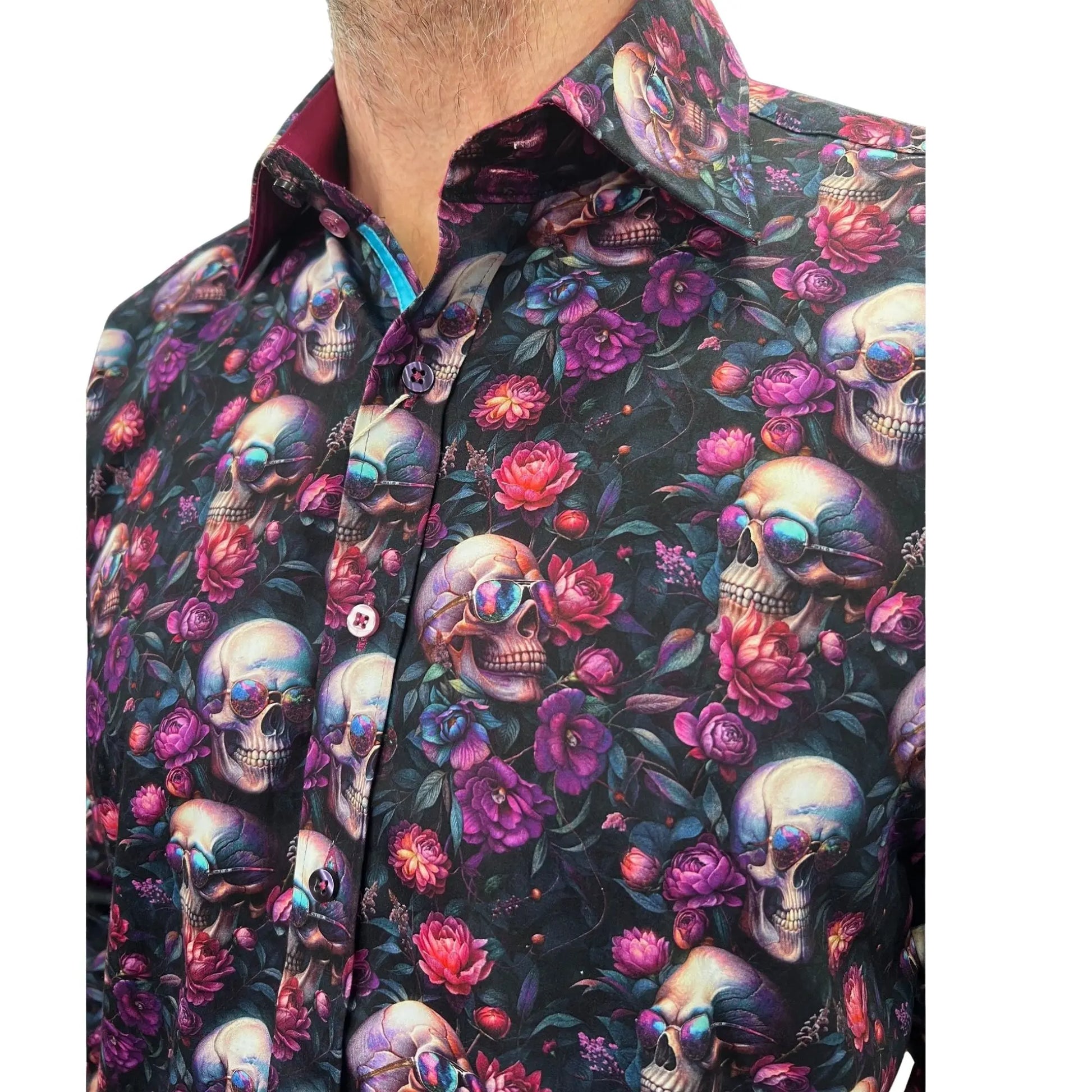 Buy Claudio Lugli Skull Floral Print Shirt - Purple | Long-Sleeved Shirtss at Woven Durham