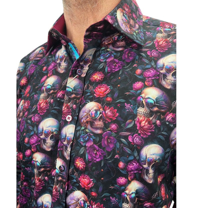 Buy Claudio Lugli Skull Floral Print Shirt - Purple | Long-Sleeved Shirtss at Woven Durham