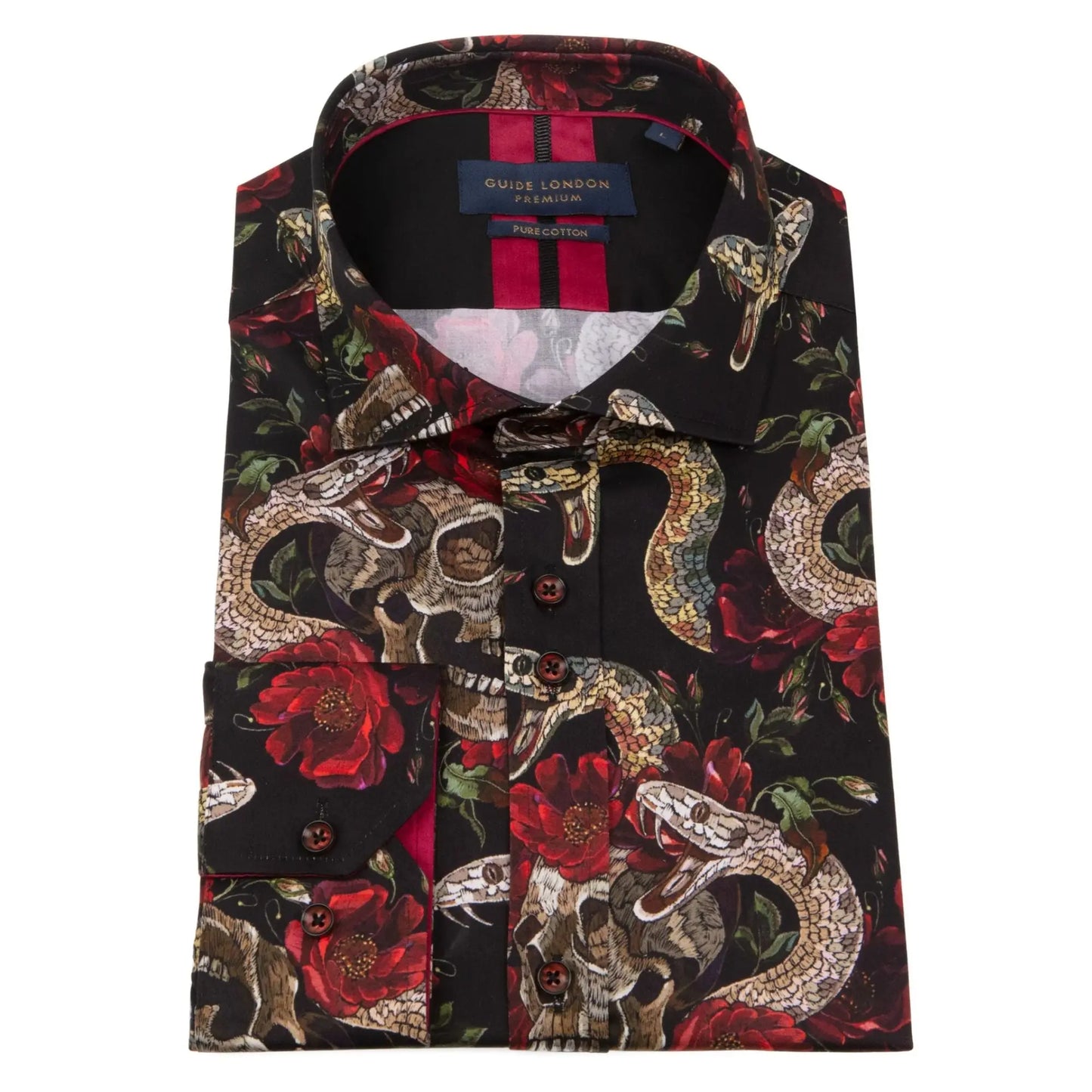 Buy Guide London Skulls and Snakes Print Shirt - Black / Red | Long-Sleeved Shirtss at Woven Durham