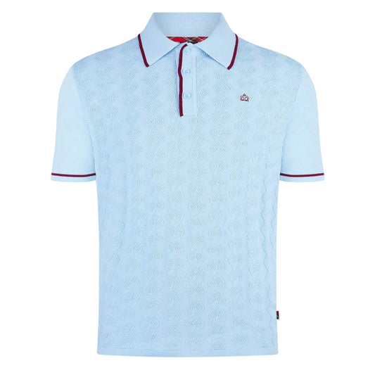 Buy Merc London Smith Cable Knit Polo - Sky | Short-Sleeved Polo Shirtss at Woven Durham