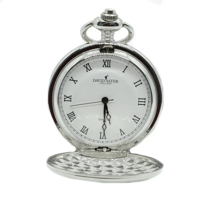 Buy David Aster Spitfire Embossed Quartz Full Hunter Pocket Watch - Silver | Pocket Watchess at Woven Durham