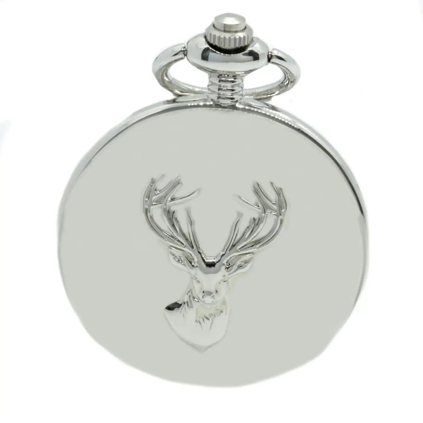 Buy David Aster Stag Embossed Quartz Full Hunter Pocket Watch - Silver | Pocket Watchess at Woven Durham