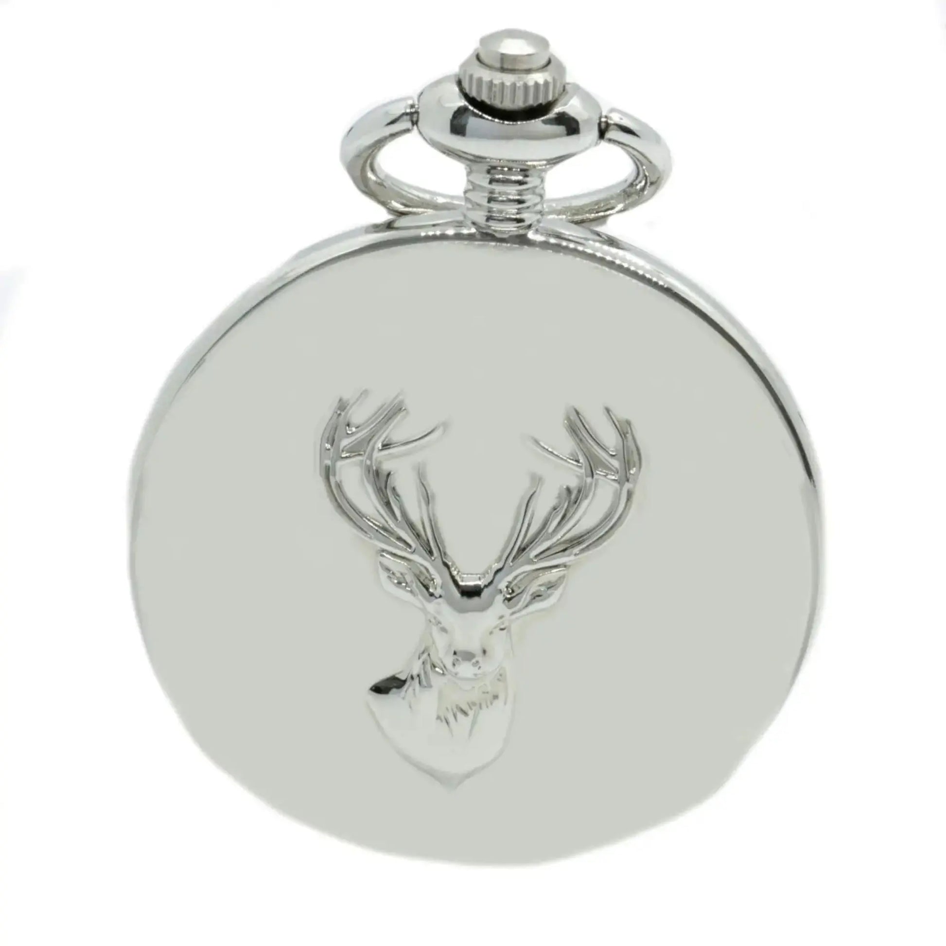 Buy David Aster Stag Embossed Quartz Full Hunter Pocket Watch - Silver | Pocket Watchess at Woven Durham