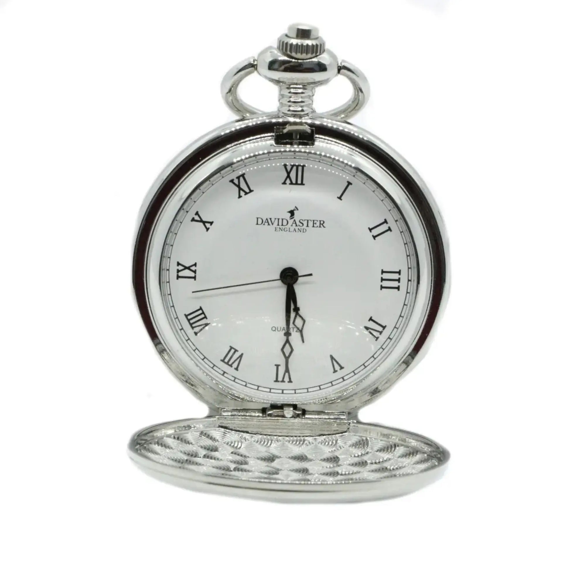 Buy David Aster Stag Embossed Quartz Full Hunter Pocket Watch - Silver | Pocket Watchess at Woven Durham