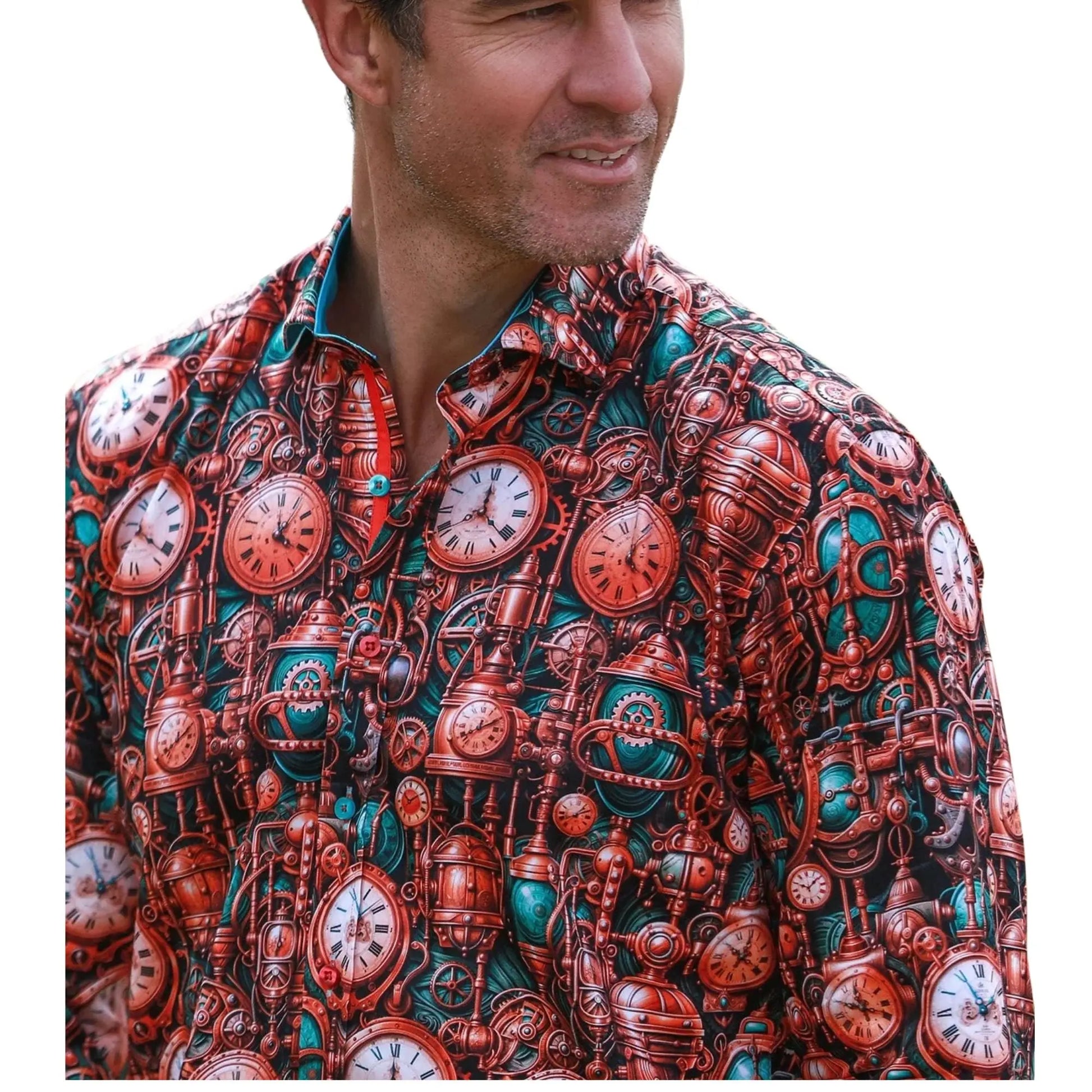 Buy Claudio Lugli Steampunk Clock Print Shirt - Brown | Long-Sleeved Shirtss at Woven Durham