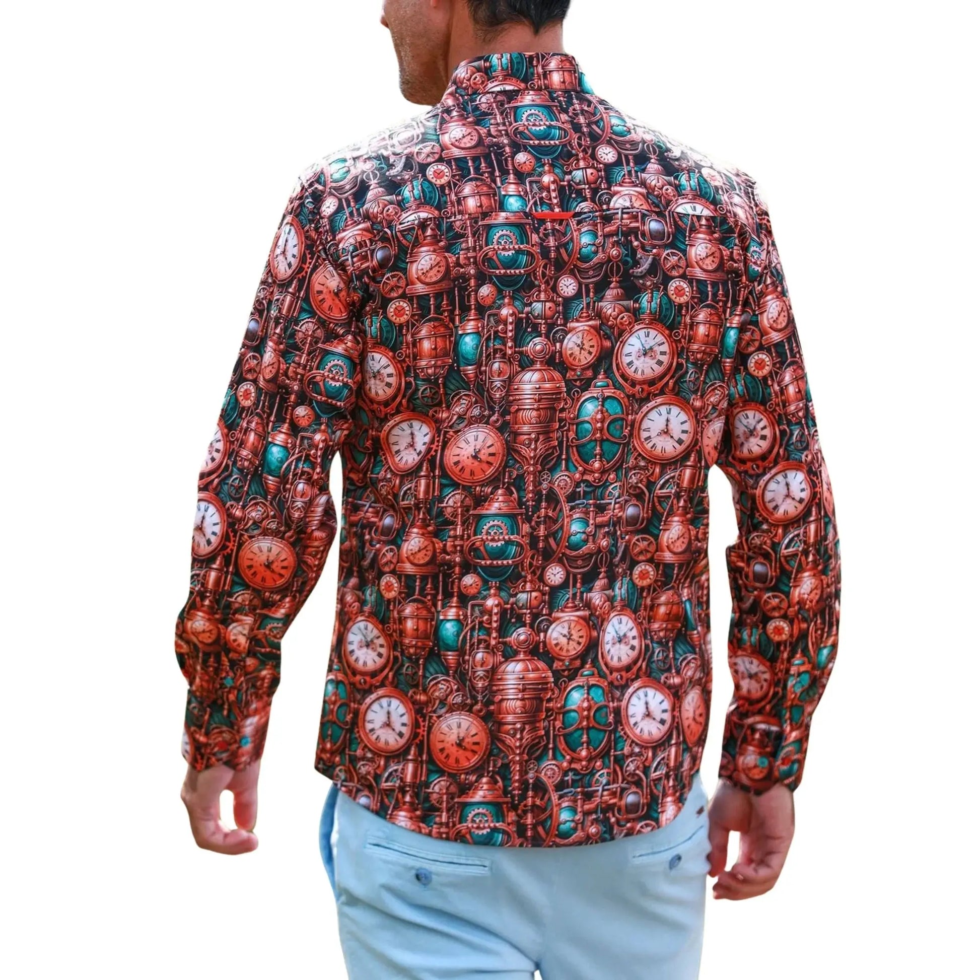 Buy Claudio Lugli Steampunk Clock Print Shirt - Brown | Long-Sleeved Shirtss at Woven Durham