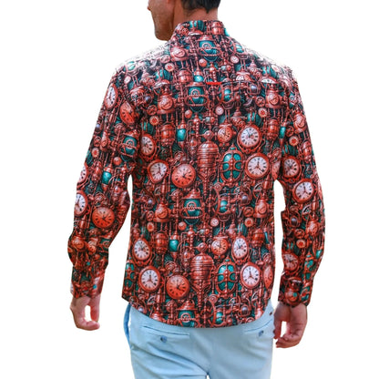 Buy Claudio Lugli Steampunk Clock Print Shirt - Brown | Long-Sleeved Shirtss at Woven Durham