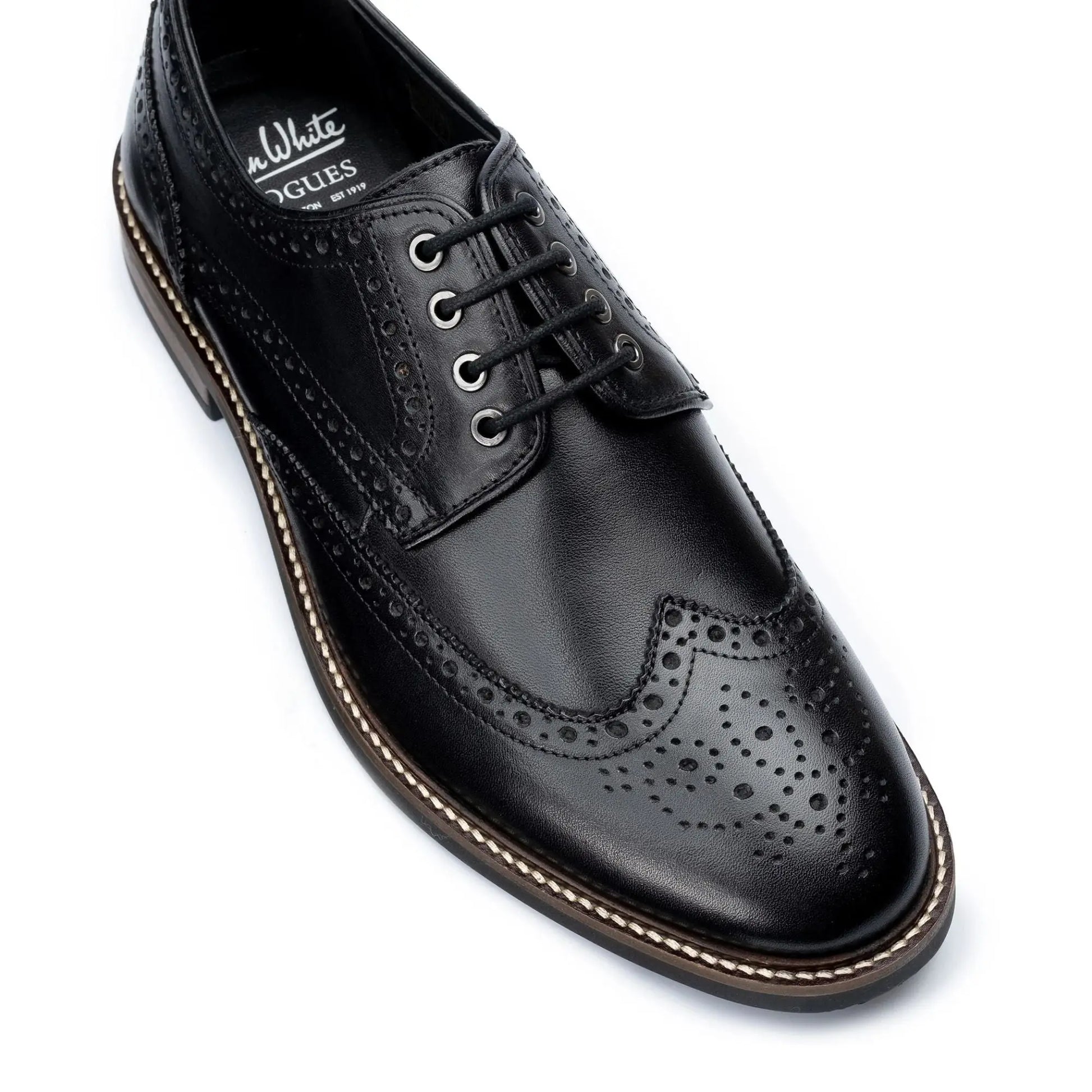 Buy John White Stokes Derby Brogues - Black | Brogue Shoess at Woven Durham