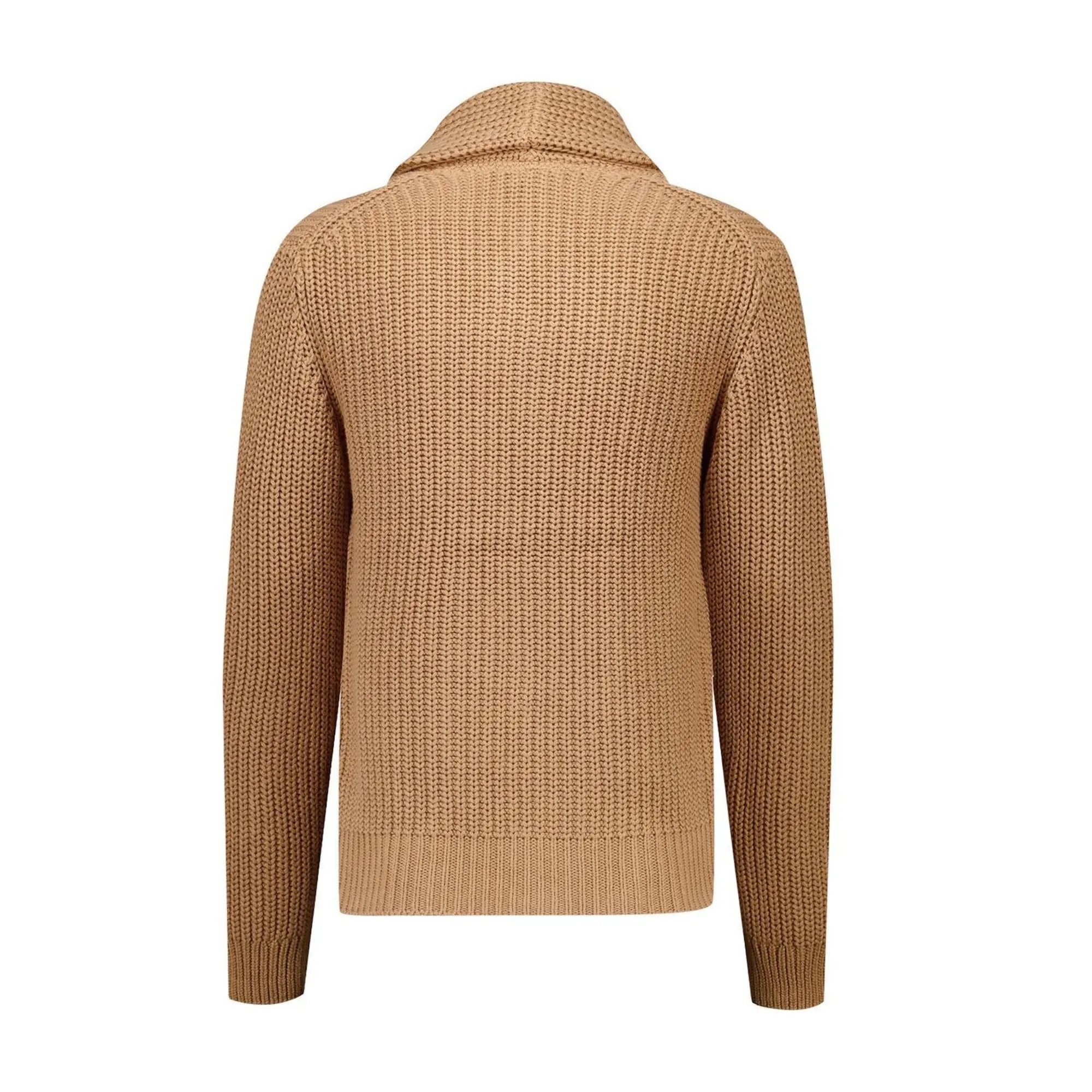 Merc London Tampere Camel Knitted Shawl Collar Cardigan | Woven