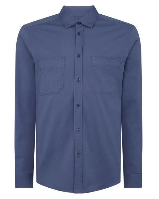 Buy Remus Uomo Tapered Cotton Overshirt - Blue | Overshirtss at Woven Durham
