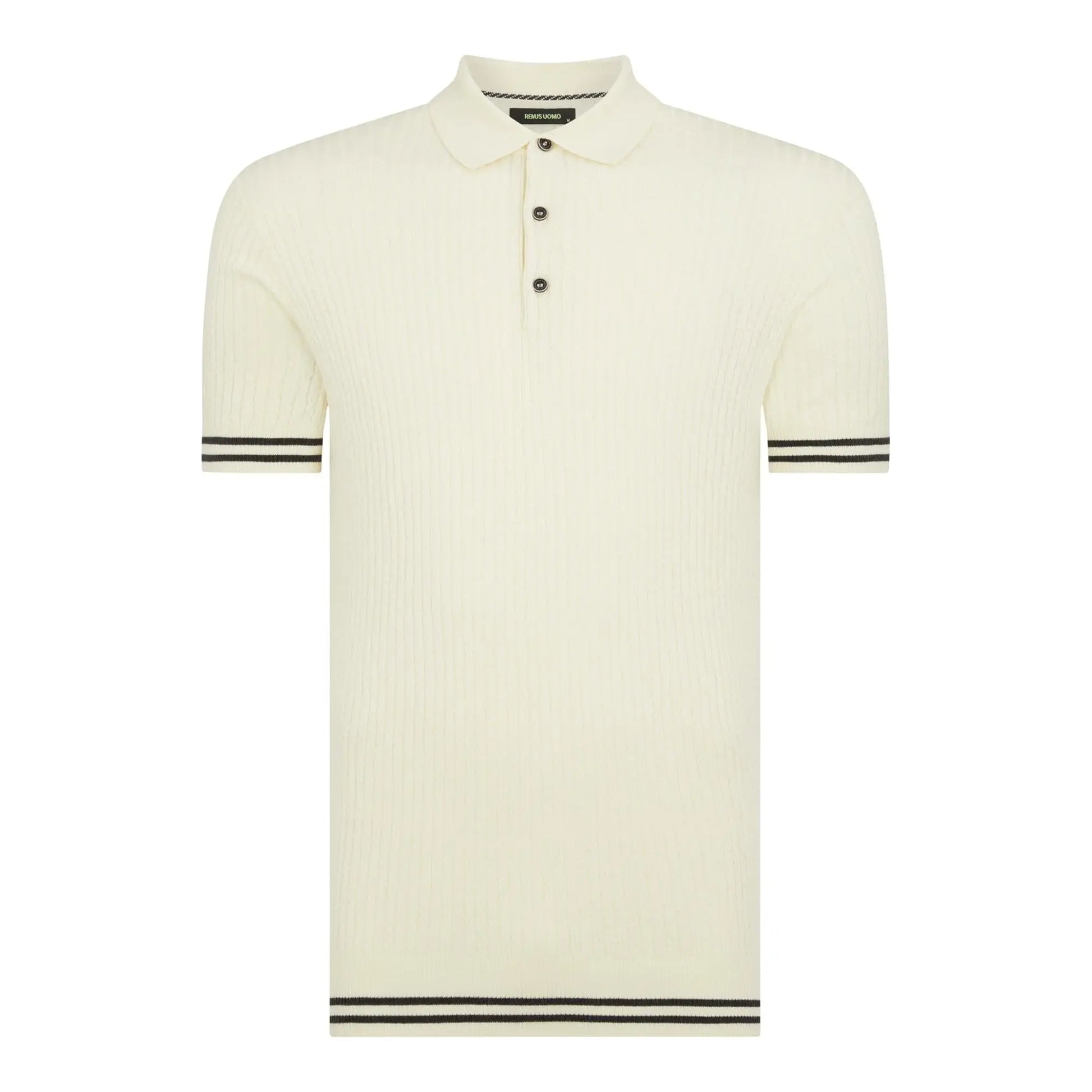 Buy Remus Uomo Textured Cable Knit Polo - Cream | Short-Sleeved Polo Shirtss at Woven Durham