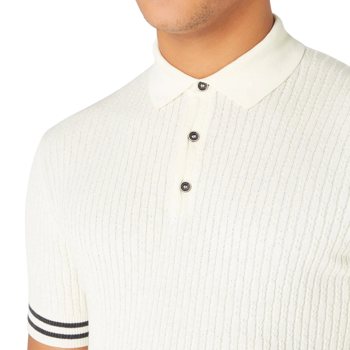 Buy Remus Uomo Textured Cable Knit Polo - Cream | Short-Sleeved Polo Shirtss at Woven Durham