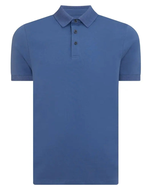 Buy Remus Uomo Textured Collar Polo Shirt - Faded Blue | Short-Sleeved Polo Shirtss at Woven Durham