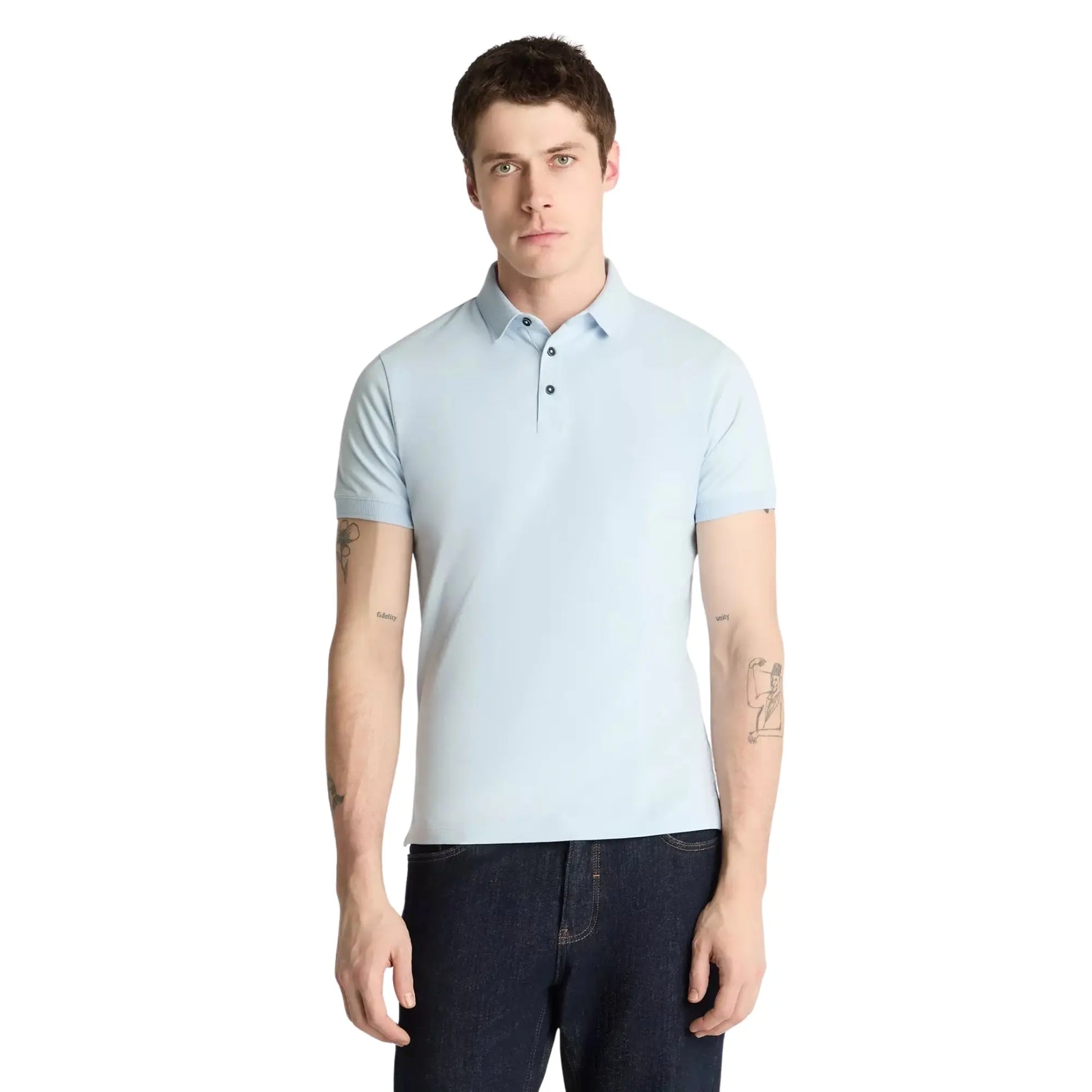 Buy Remus Uomo Textured Collar Polo Shirt - Sky Blue | Short-Sleeved Polo Shirtss at Woven Durham