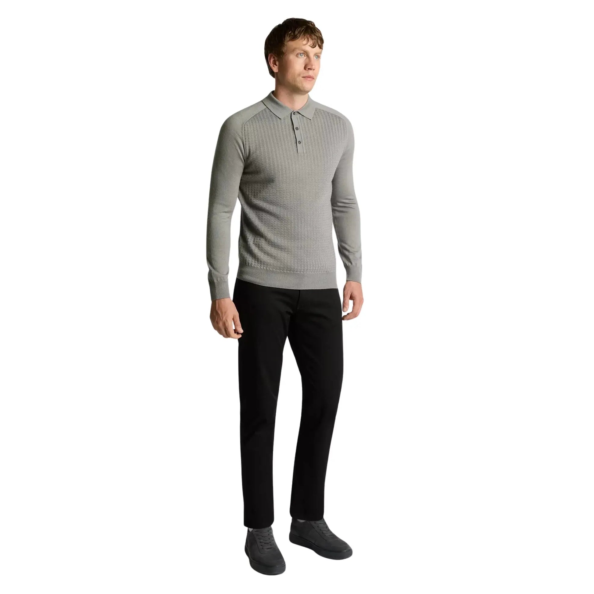 Buy Remus Uomo Textured Long Sleeve Polo - Grey | Crew-Neck Jumperss at Woven Durham