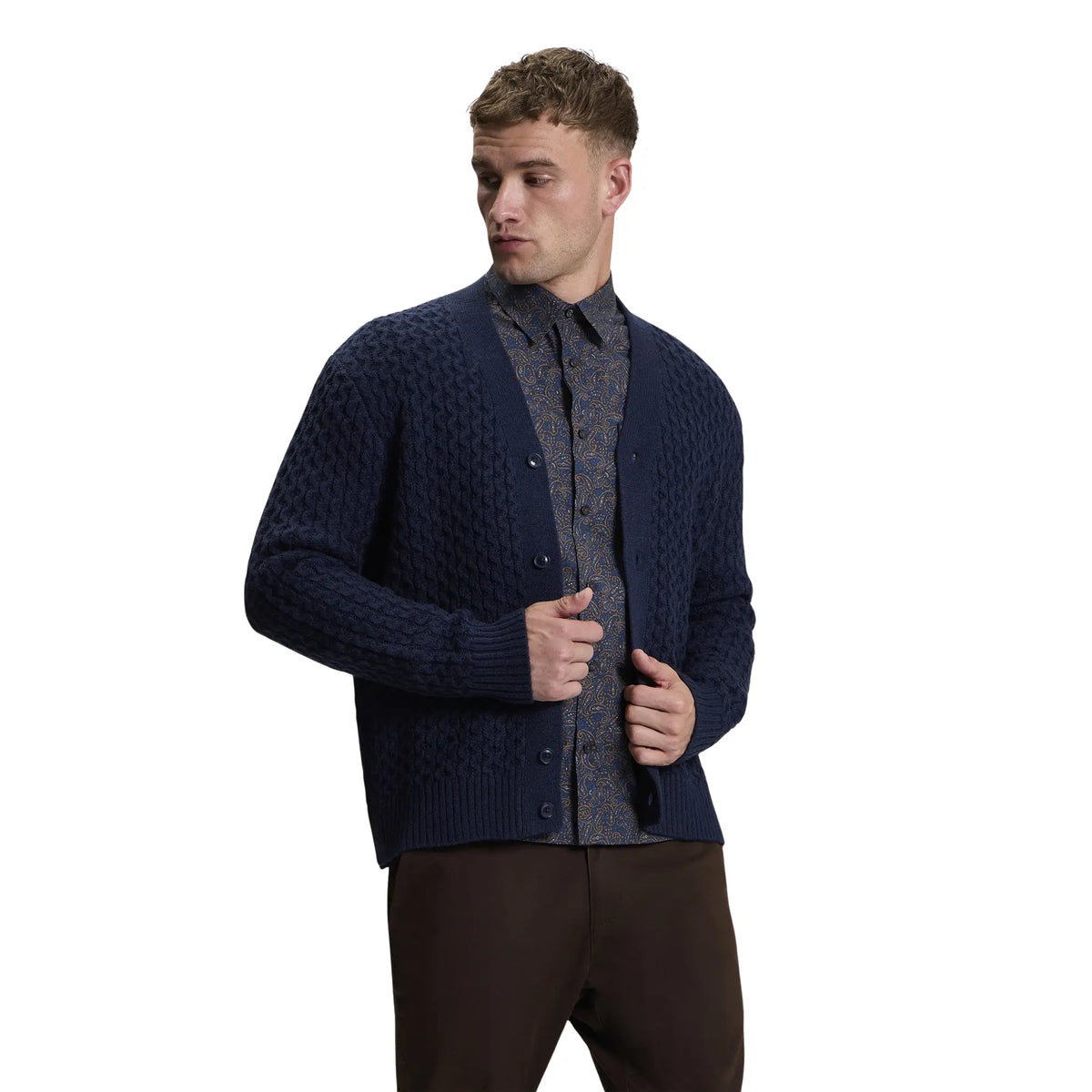 Buy Ben Sherman Textured Navy Cardigan | Crew-Neck Jumperss at Woven Durham