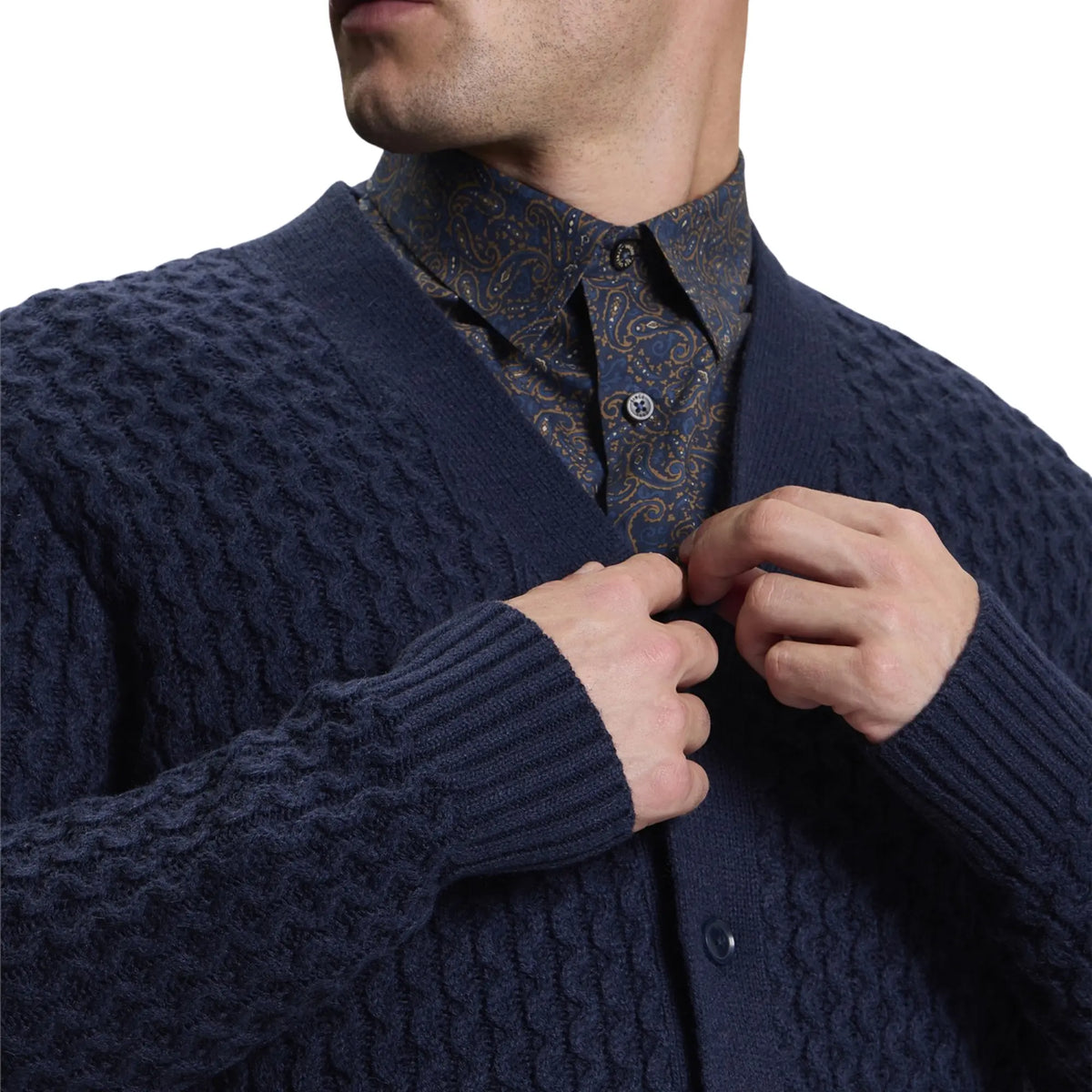 Buy Ben Sherman Textured Navy Cardigan | Crew-Neck Jumperss at Woven Durham