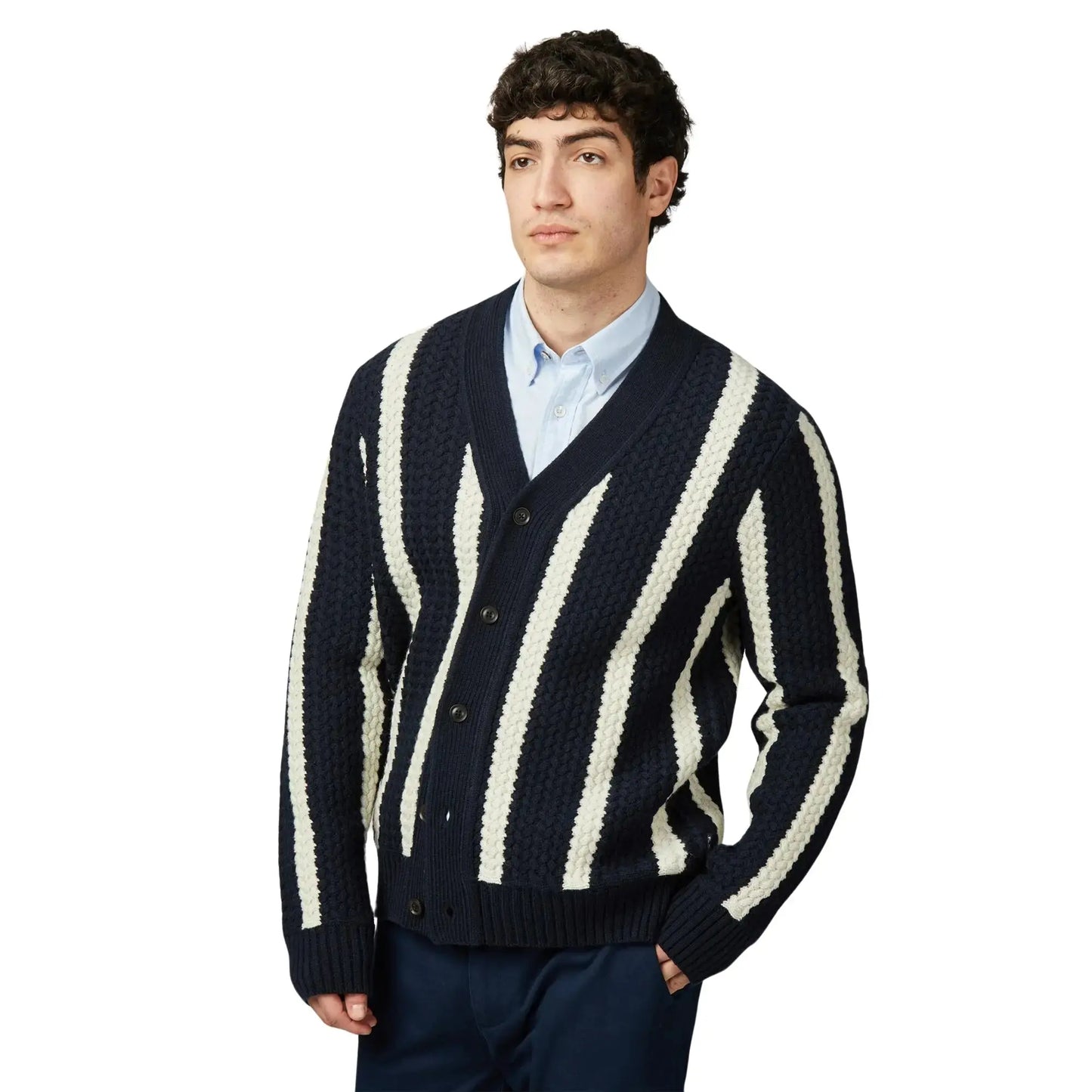 Buy Ben Sherman Textured Navy Stripe Cardigan | Cardiganss at Woven Durham