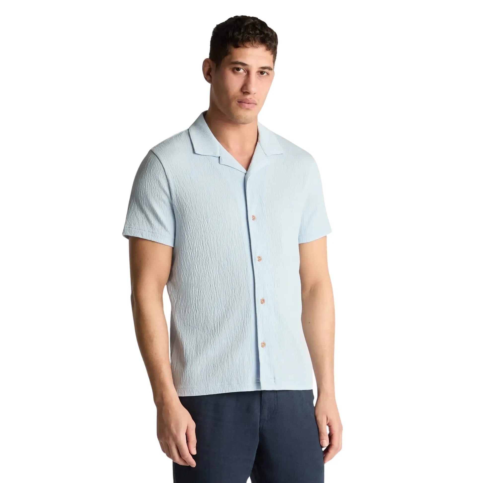 Buy Remus Uomo Textured Short Sleeve Shirt - Sky Blue | Short-Sleeved Shirtss at Woven Durham