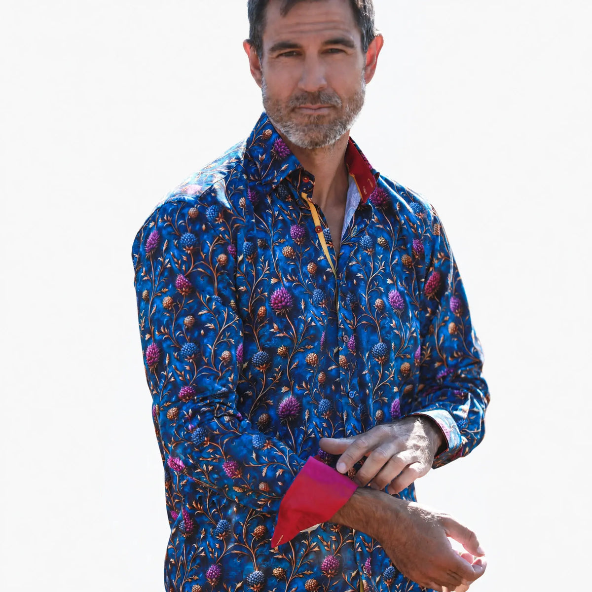 Buy Claudio Lugli Thistle Print Blue Long Sleeve Shirt | Long-Sleeved Shirtss at Woven Durham