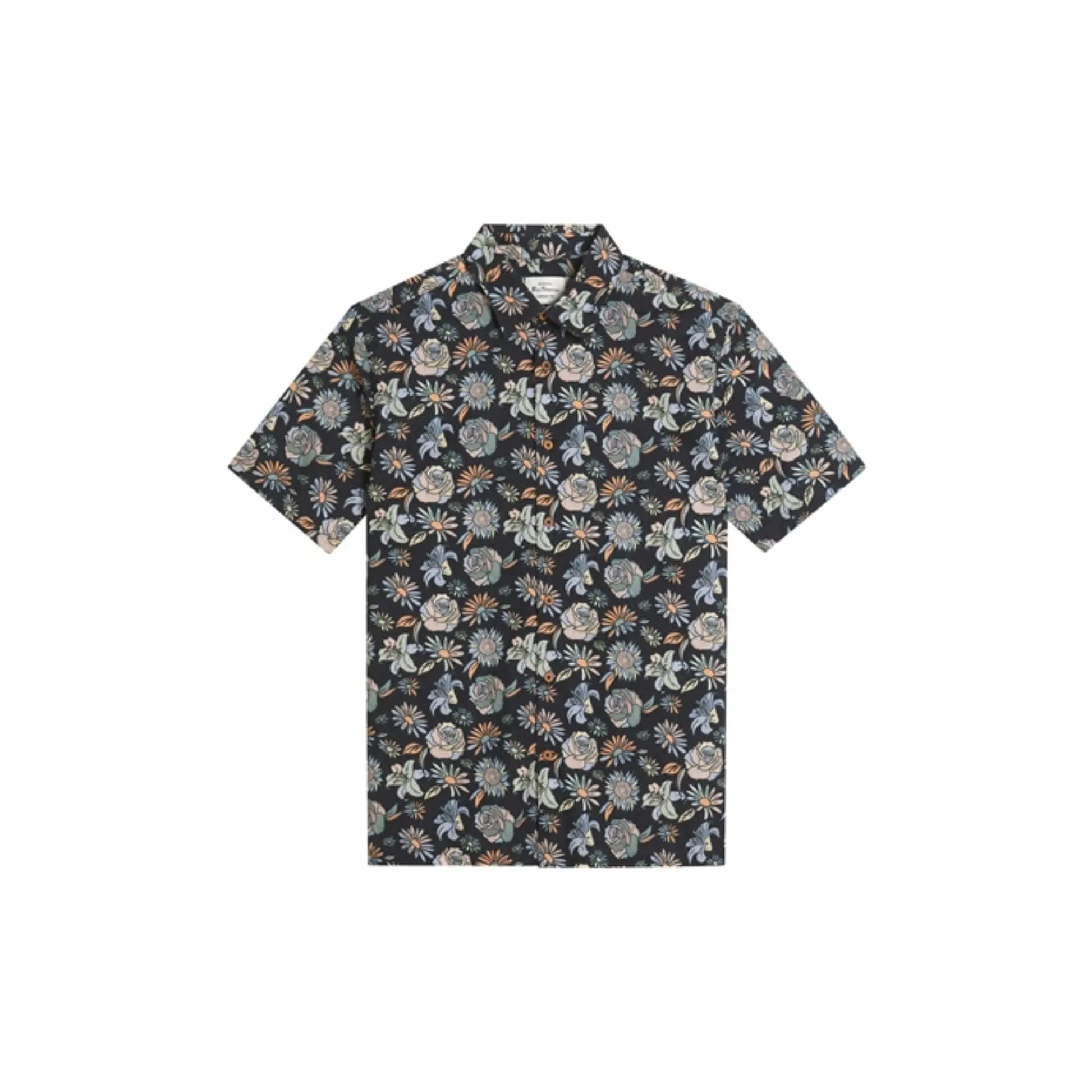 Buy Ben Sherman Watercolour Floral Print Short Sleeve Shirt - Black | Short-Sleeved Shirtss at Woven Durham