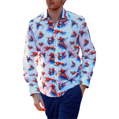 Buy Claudio Lugli Watercolour Pheasant Print Shirt - White | Long-Sleeved Shirtss at Woven Durham