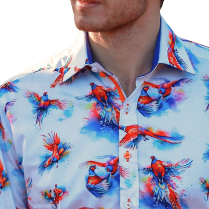 Buy Claudio Lugli Watercolour Pheasant Print Shirt - White | Long-Sleeved Shirtss at Woven Durham
