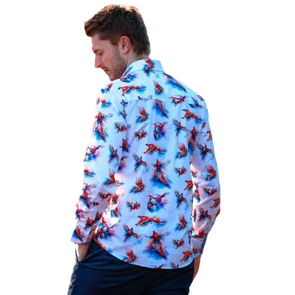 Buy Claudio Lugli Watercolour Pheasant Print Shirt - White | Long-Sleeved Shirtss at Woven Durham