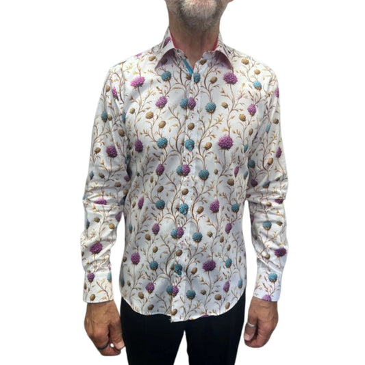 Buy Claudio Lugli Wild Thistle Print Shirt - White | Long-Sleeved Shirtss at Woven Durham