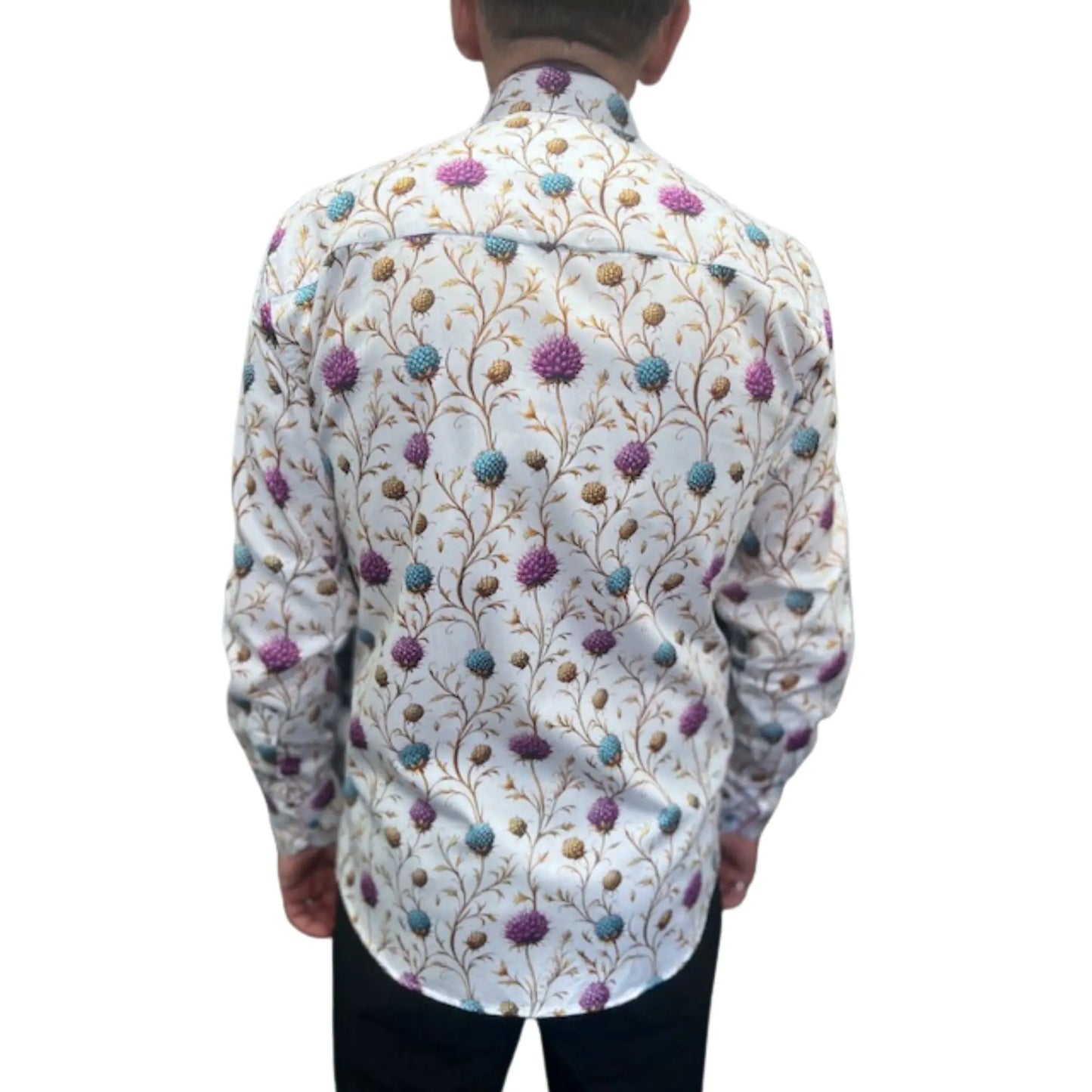 Buy Claudio Lugli Wild Thistle Print Shirt - White | Long-Sleeved Shirtss at Woven Durham