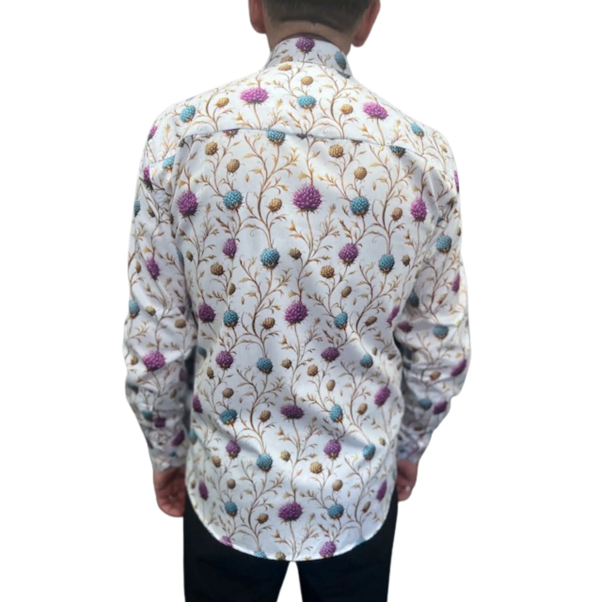 Buy Claudio Lugli Wild Thistle Print Shirt - White | Long-Sleeved Shirtss at Woven Durham