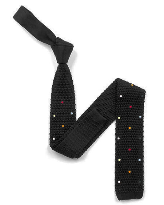 Black Multi-Coloured Spot Knitted Silk Tie Knightsbridge Neckwear