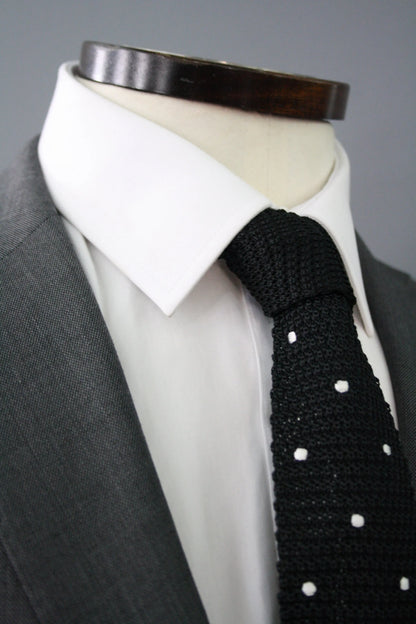 Knightsbridge Neckwear Black & White Polka Dot Knitted Silk Tie From Woven Durham