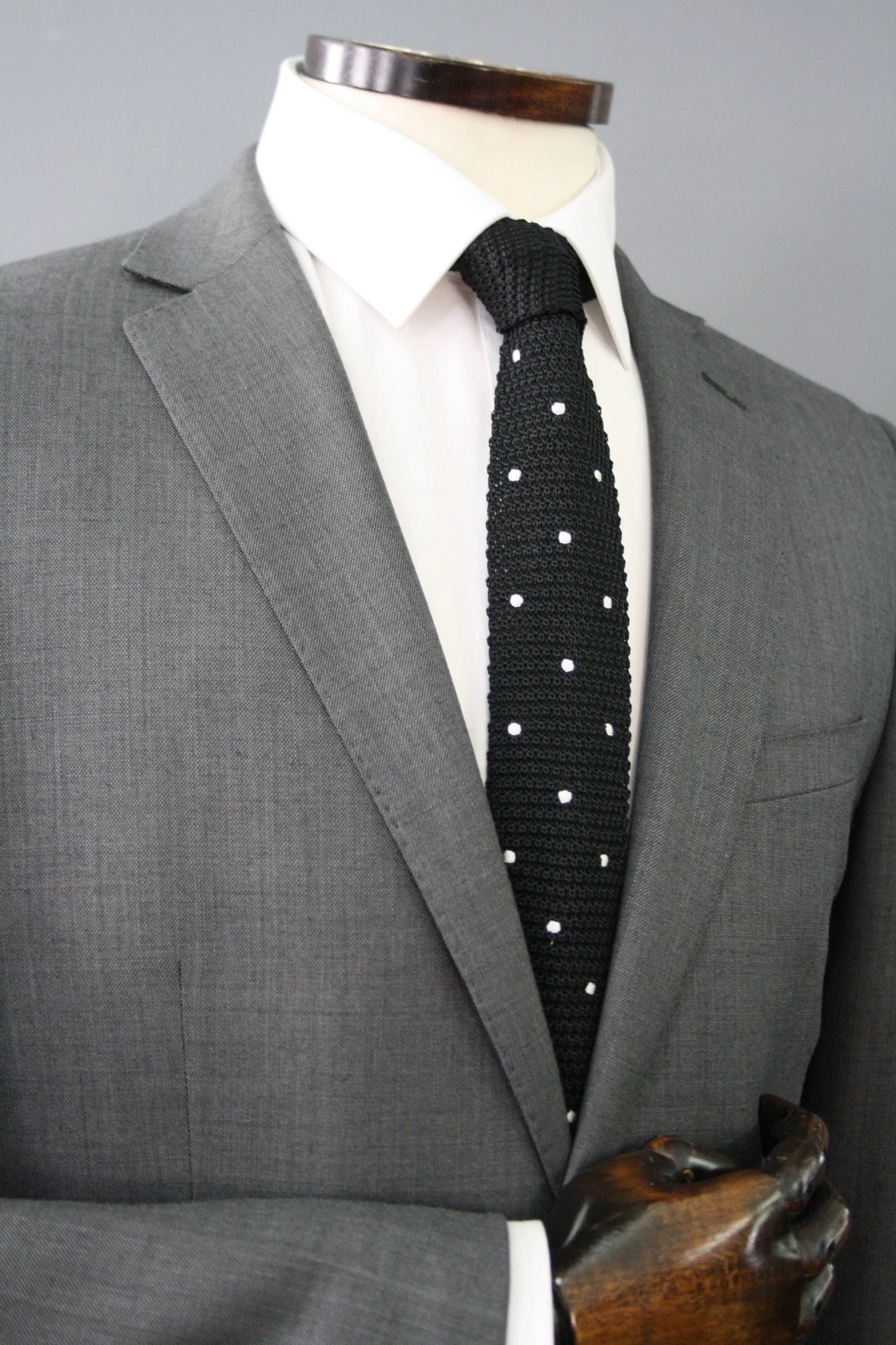 Knightsbridge Neckwear Black & White Polka Dot Knitted Silk Tie From Woven Durham