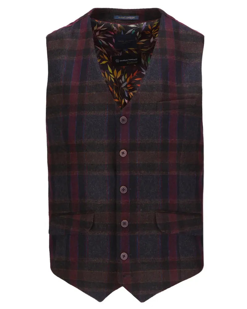 Brushed Tweed Suit Waistcoat - BURGUNDY Guide London