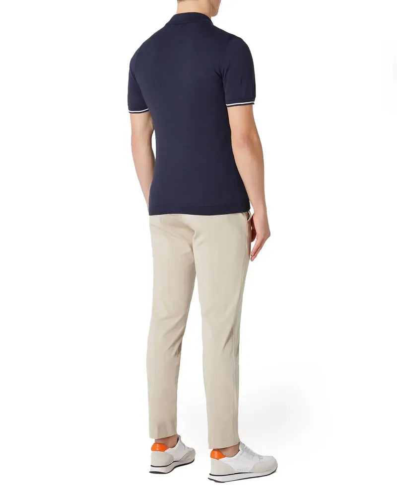 Remus Uomo Button Down Knit Polo - Navy From Woven Durham