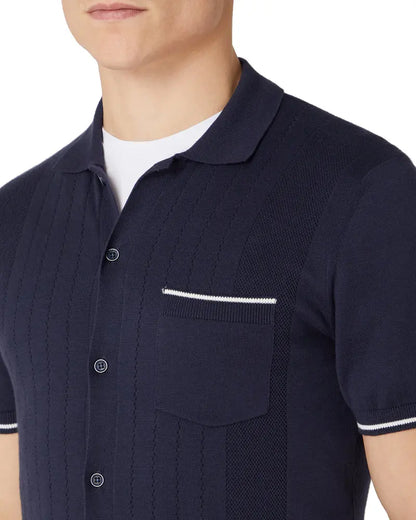Remus Uomo Button Down Knit Polo - Navy From Woven Durham