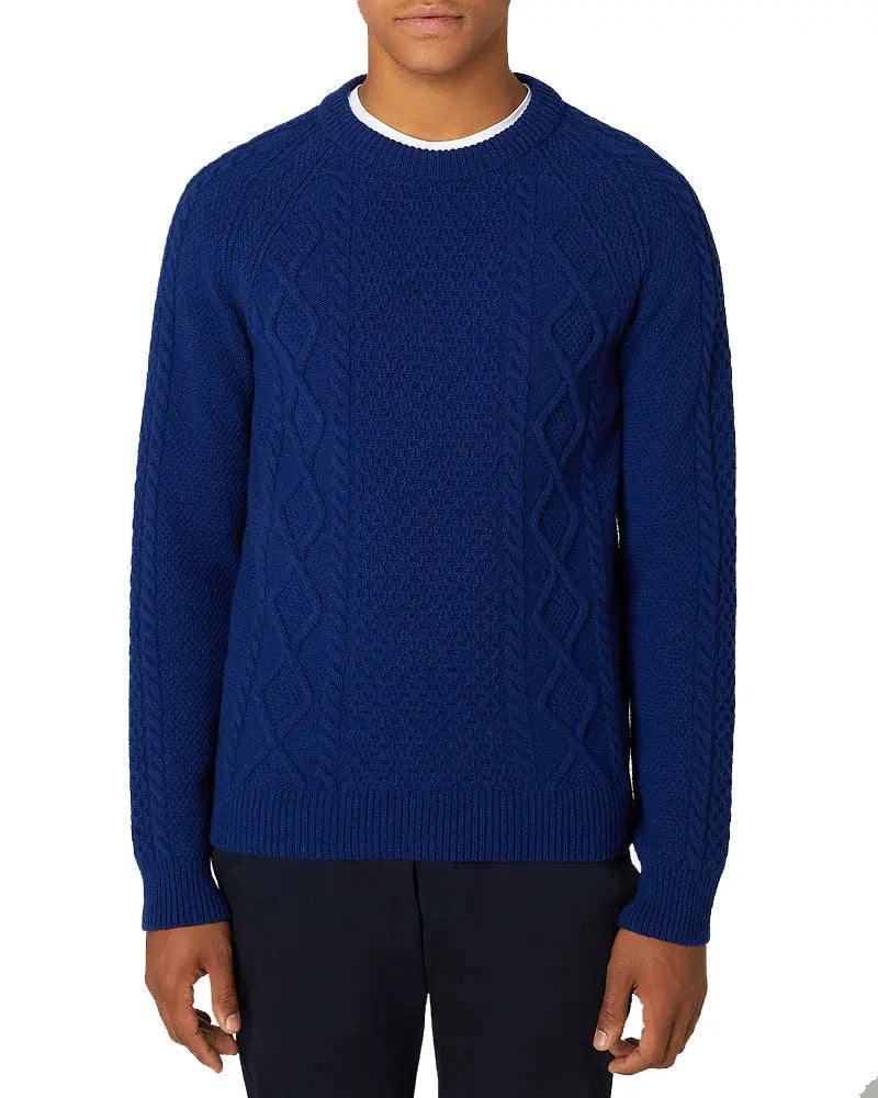 Buy Remus Uomo Cable Knit Jumper - Blue | Crew-Neck Jumperss at Woven Durham