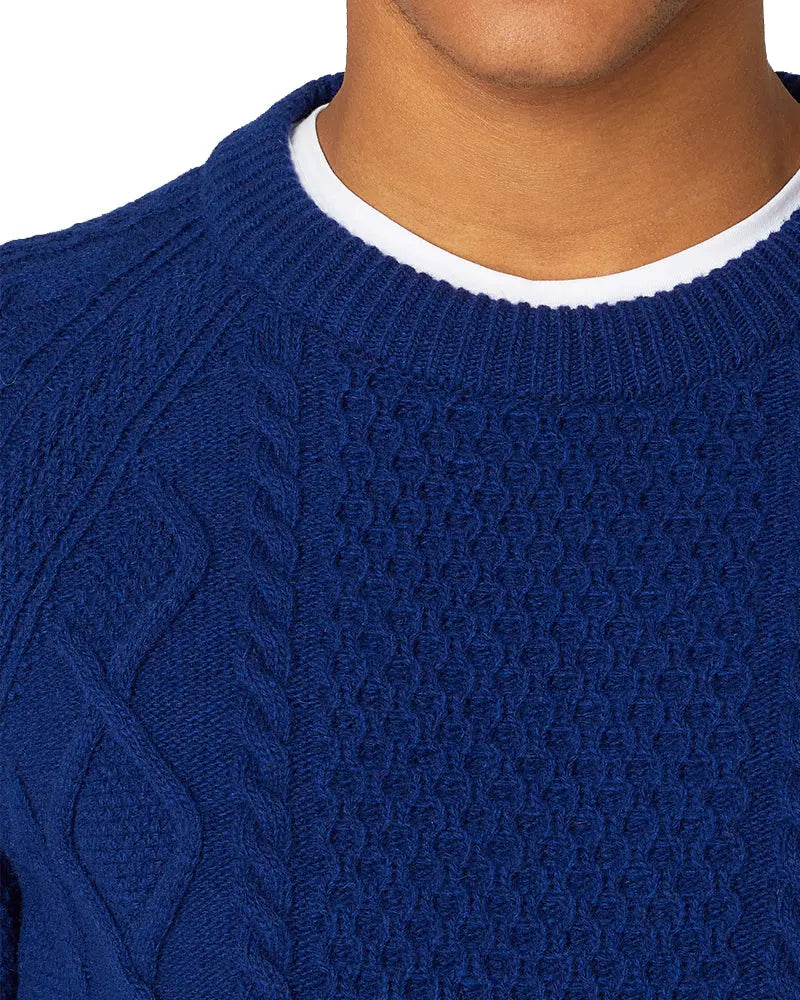 Buy Remus Uomo Cable Knit Jumper - Blue | Crew-Neck Jumperss at Woven Durham