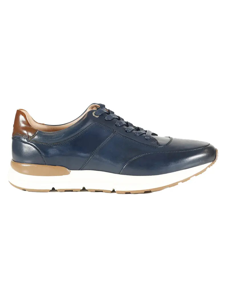Buy Azor Calabria Leather Trainers - Navy Blue | Trainerss at Woven Durham