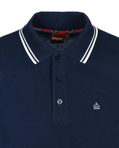 Card Polo Shirt - Navy with Cream Collar Trim Merc London