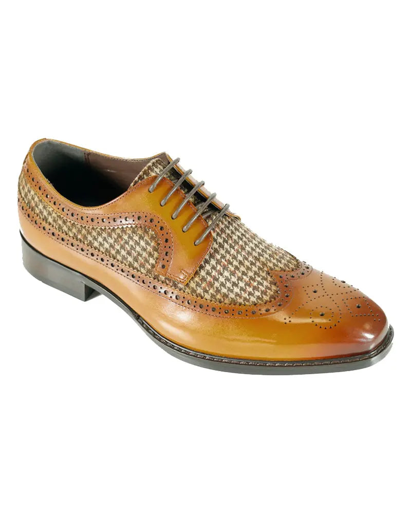 Buy Azor Clint Houndstooth Derby Brogue - Tan | Brogue Shoess at Woven Durham