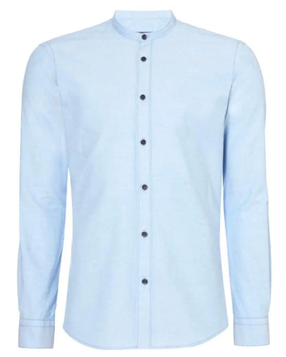 Buy Remus Uomo Cole Grandad Collar Shirt - Blue | Long-Sleeved Shirtss at Woven Durham