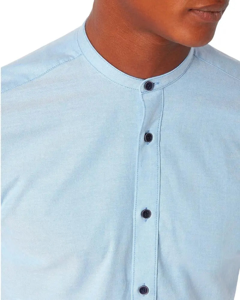 Buy Remus Uomo Cole Grandad Collar Shirt - Blue | Long-Sleeved Shirtss at Woven Durham