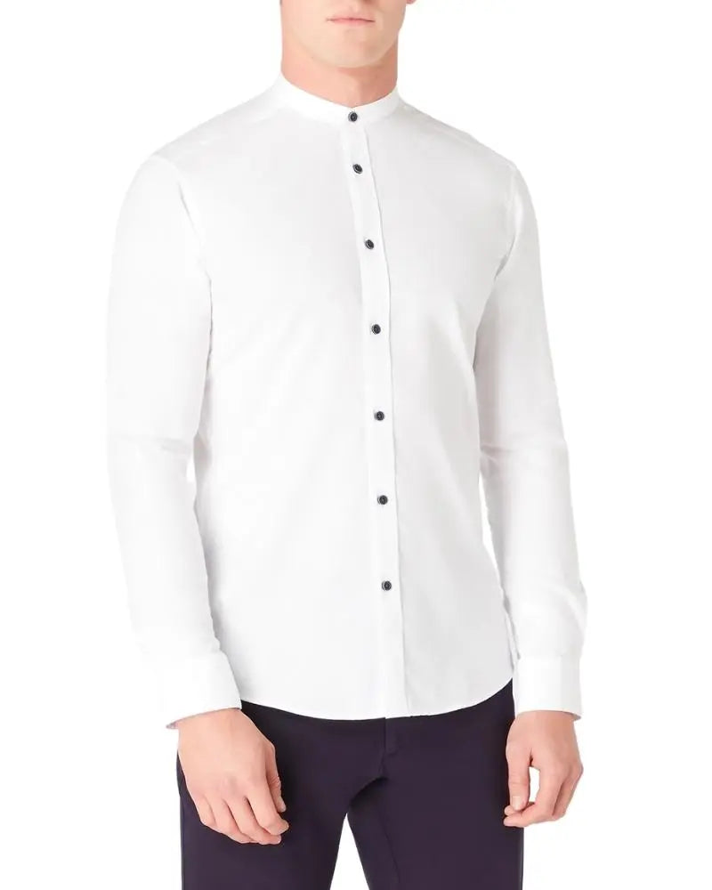 Buy Remus Uomo Cole Grandad Collar Shirt - White | Long-Sleeved Shirtss at Woven Durham