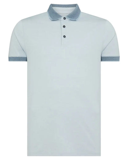 Remus Uomo Contrast Collar Polo - Sky Blue From Woven Durham