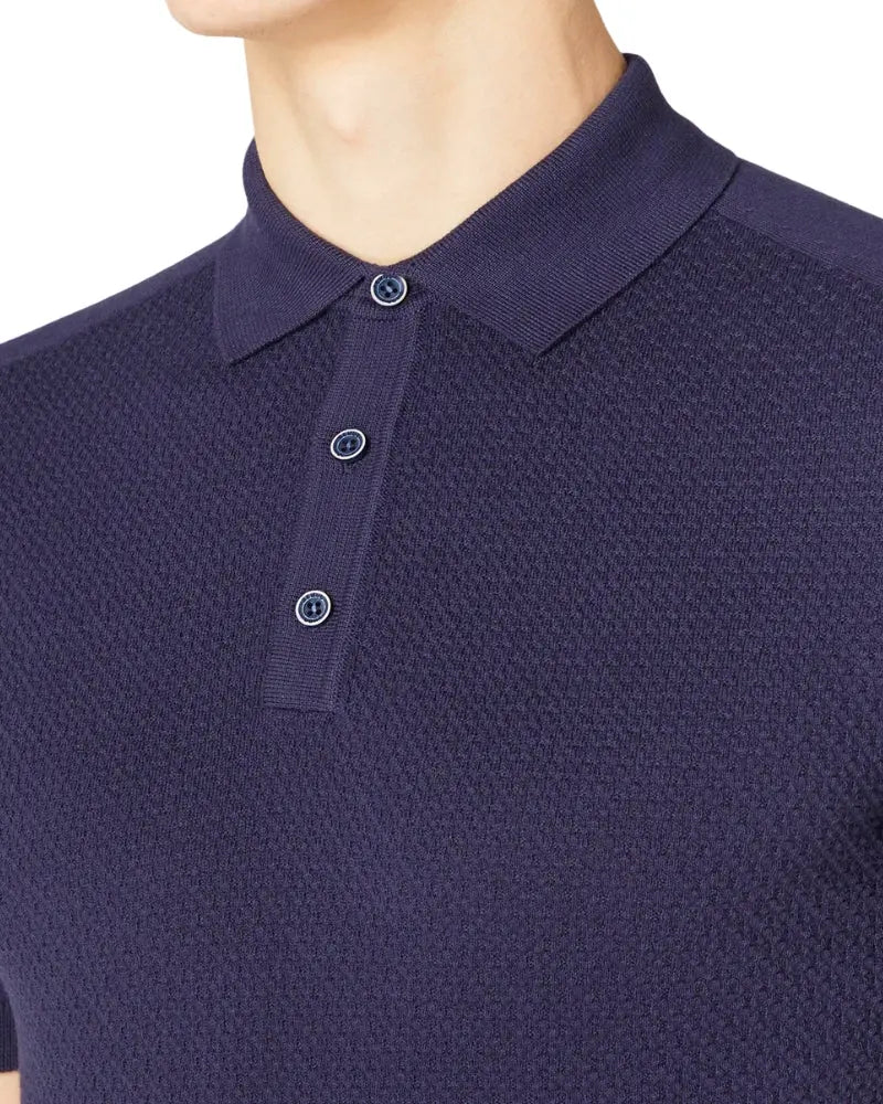 Buy Remus Uomo Copy of Textured Knit Polo - Navy | Short-Sleeved Polo Shirtss at Woven Durham